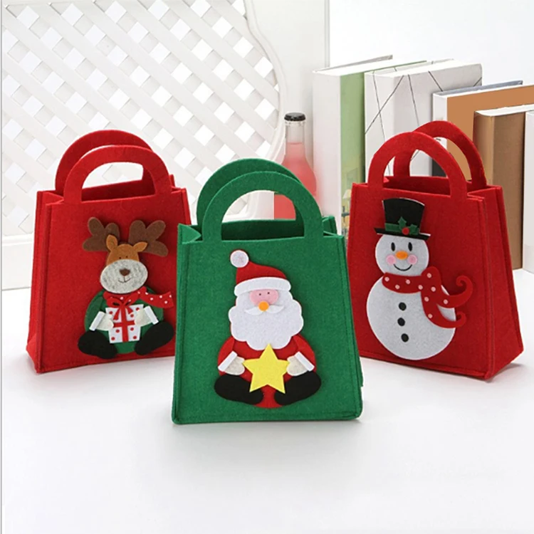 Small Gift Bags Decorative Xmas Felt Gift Bag Appliques Cartoon Factory