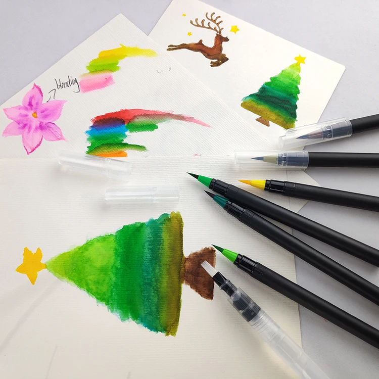 50colors Artist Flexible Nib Water Color Paint Pens Watercolor Real