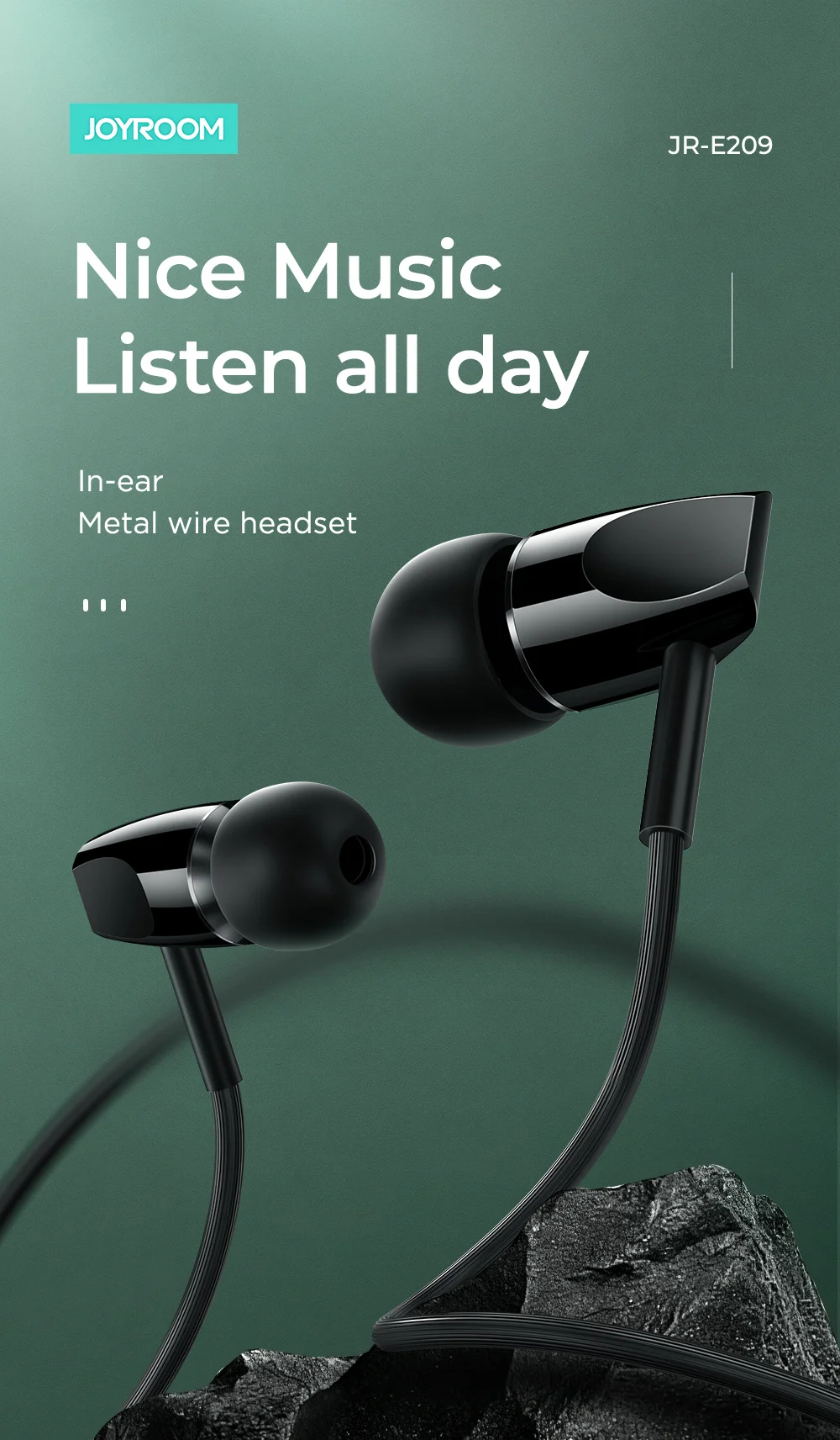 JOYROOM JR-E209 3.5mm In-Ear Flat Head Design Wire Control Stereo Earphones with Mic
