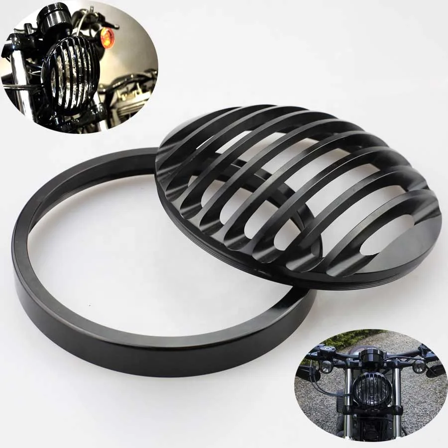 Black 7" CNC Billet Aluminum  Motorcycle Headlight Grill Cover For Harley