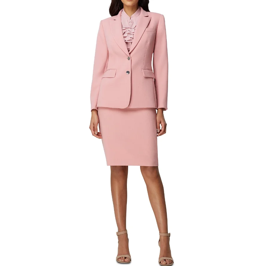 Two Buttons Closure Design Long Sleeve Woman Formal Skit Pink Suit ...