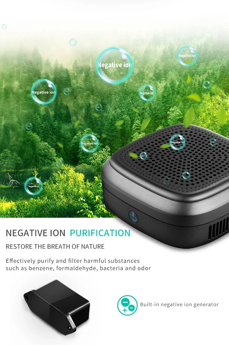 2020 amazon Car Air Purifier Activated Carbon Positive and Negative Ion vehicle air purifier for car