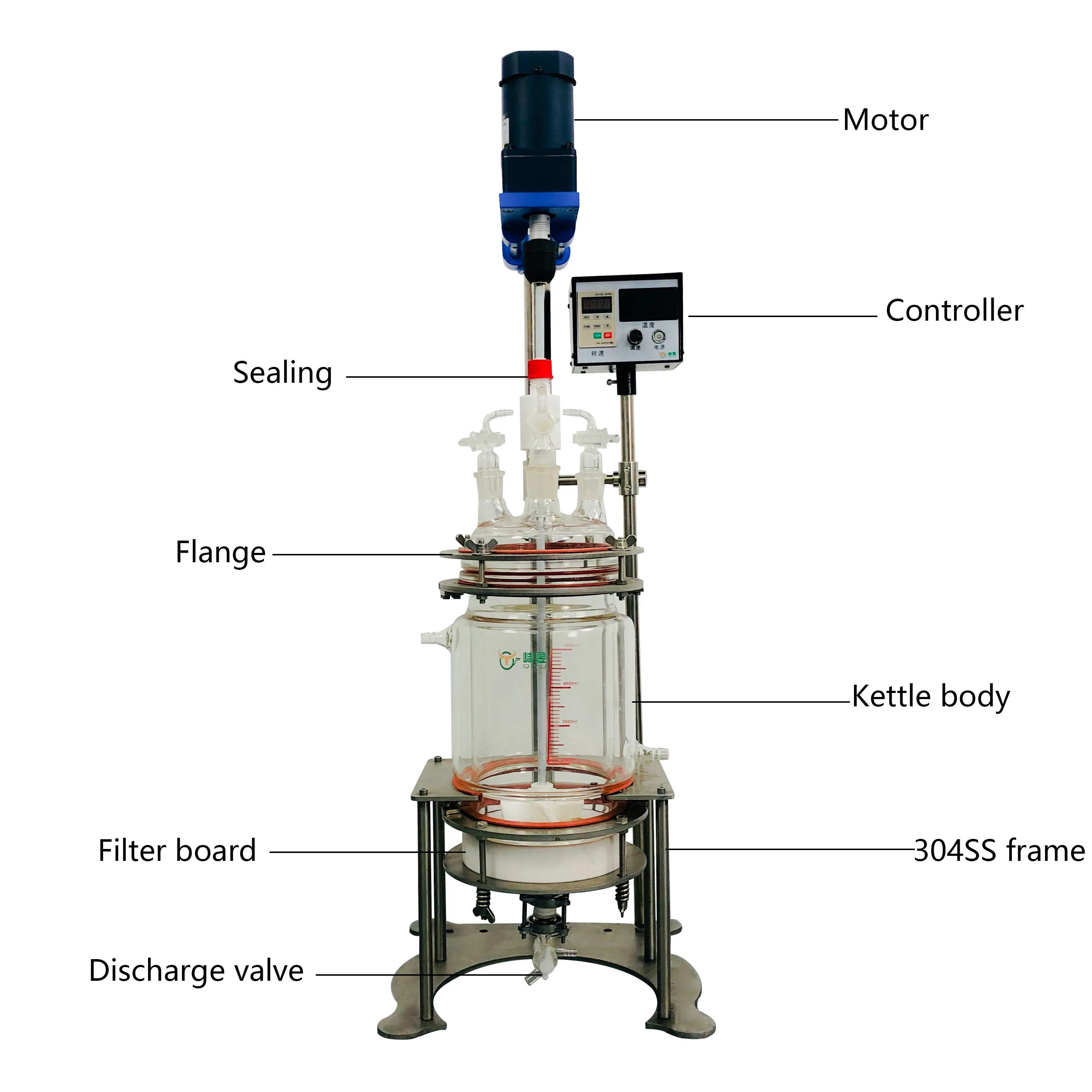 可移动低噪声 5l 实验室生物反应器实验室玻璃搅拌罐反应器过滤器玻璃