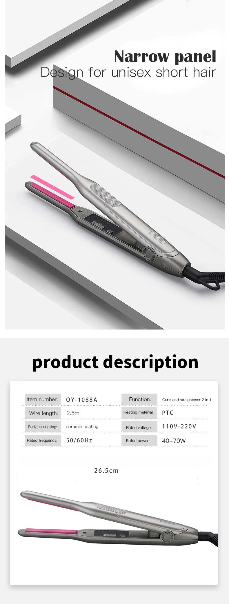 Pencil Flat Iron Small Flat Iron For Short Hair And Pixie Cut Ceramic