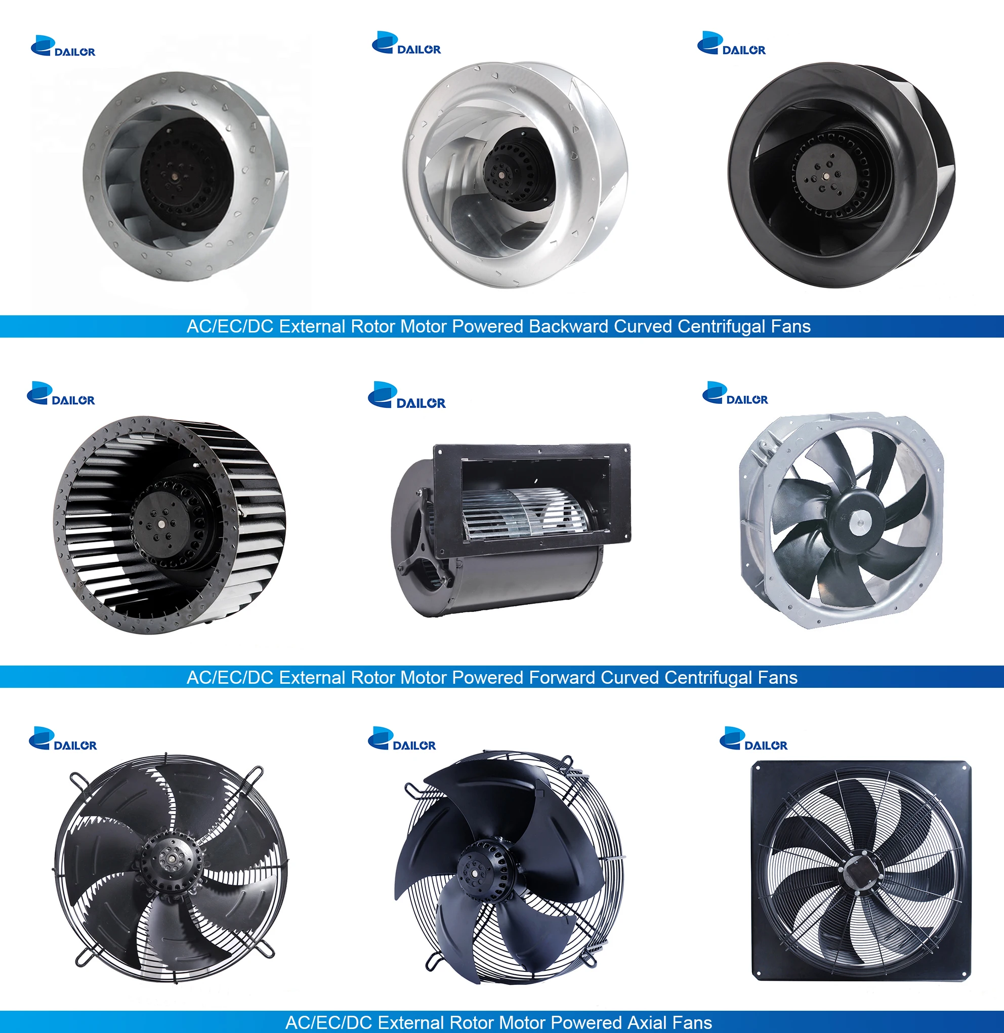 250mm AC EC DC High Pressure Backward Curve inline Centrifugal Fan Motor supplier