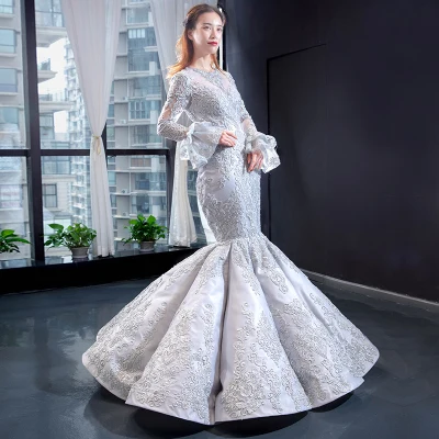 2019 准备发货仪器 o 领长袖美人鱼晚礼服