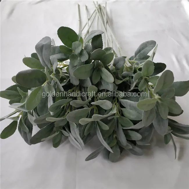 Ai508 Factory Wholesale Green Artificial Flocked Lambs Ear Leaves For