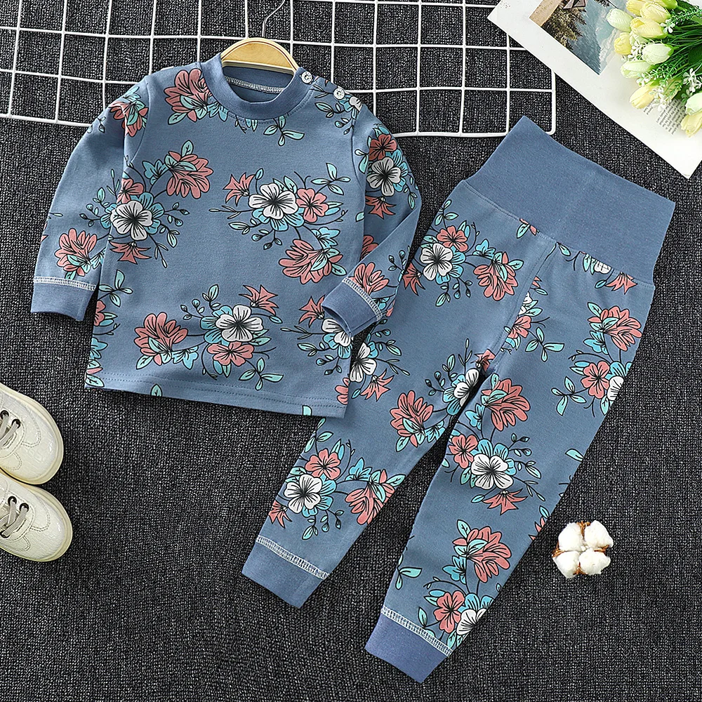 Wholesale Cute Kids Boys Sleepwear Cartoon Print Striped Pajama Set