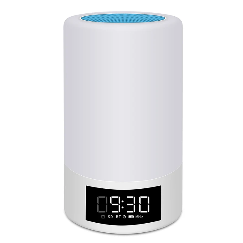 Amazon  hot  selling  !Touching metal horn net  support bluetooth TF cardled  night  light with screen display clock .