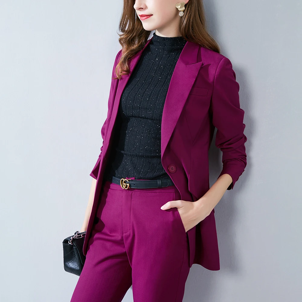 purple formal pant suits