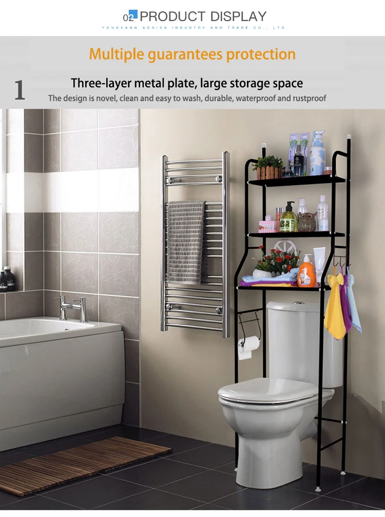 3 Shelf Over The Toilet Bathroom Space Saver Metal Towel Storage Rack Waterproof