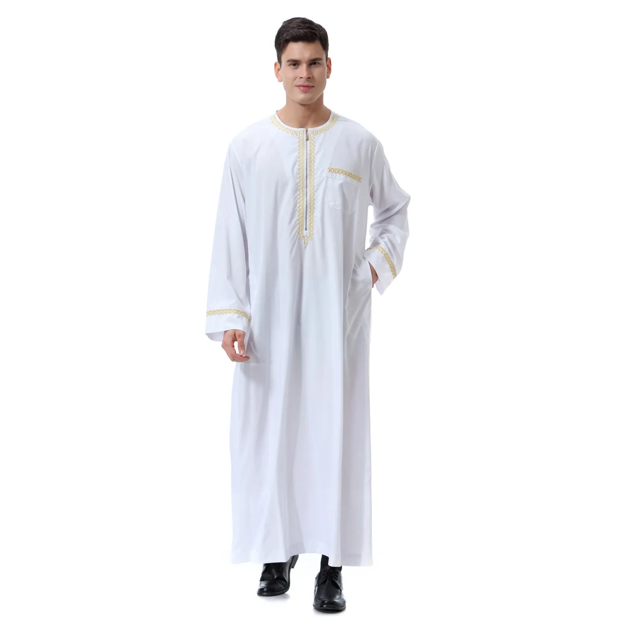 Muslim Arab Middle Eastern Men's Printed Zipper Round-neck Islamic Men ...