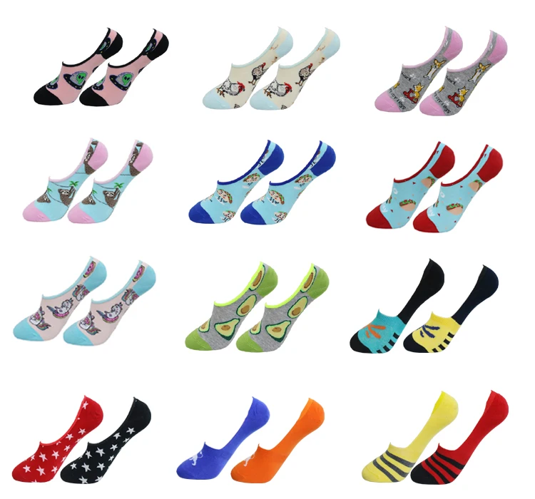 product-Wholesale man and womenliner colorful happy funny no show non slip invisible loafer socks wi-2