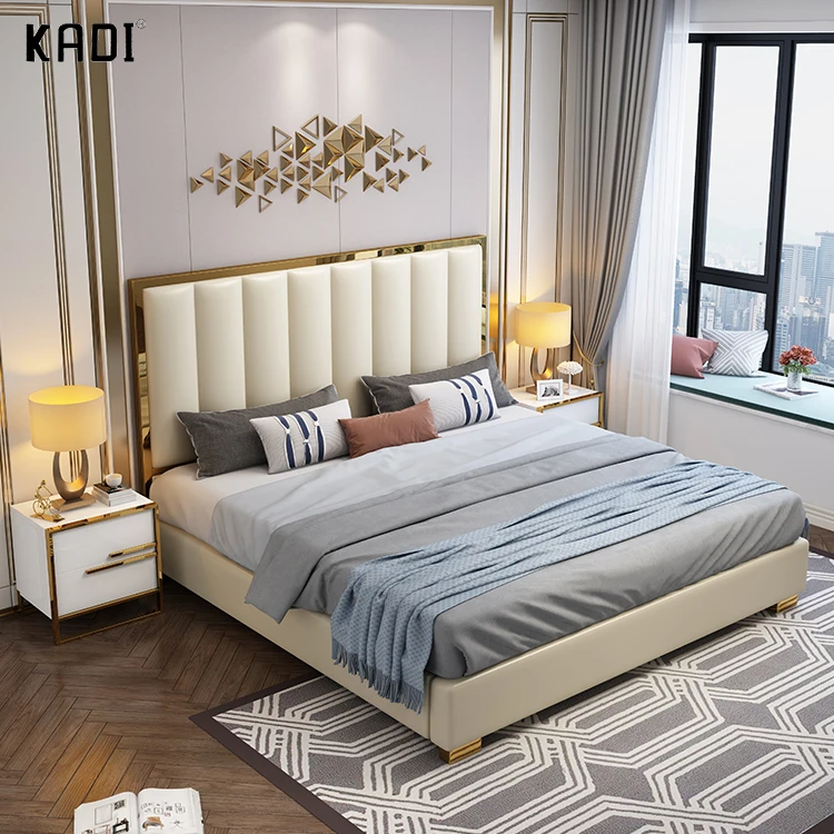 Newest Modern Style Bedroom Furniture Set Storage Solid Wood Leather ...