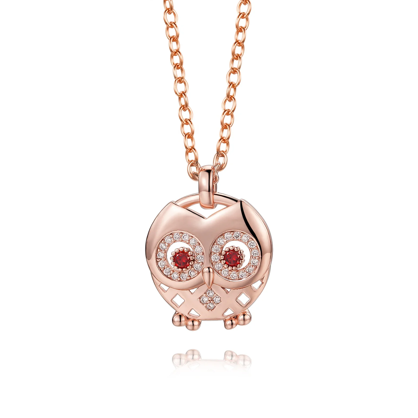 Fashion Rhinestone Lady Charm brass Jewelry Women Owl shape Crystal Pendant Necklace