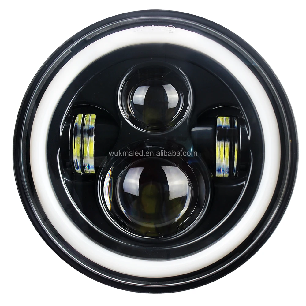 7 inch LED Headlight Amber White Angel Eyes DOT Approved Hi/lo Beam and 6000K/3500K DRL lamp Halo