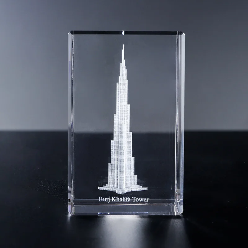 Burj Khalifa Glass 3D Crystal Cube Polished Carved Laser Printed Love Paperweight Home Decor Souvenir Gift Crystal Crafts manufacture