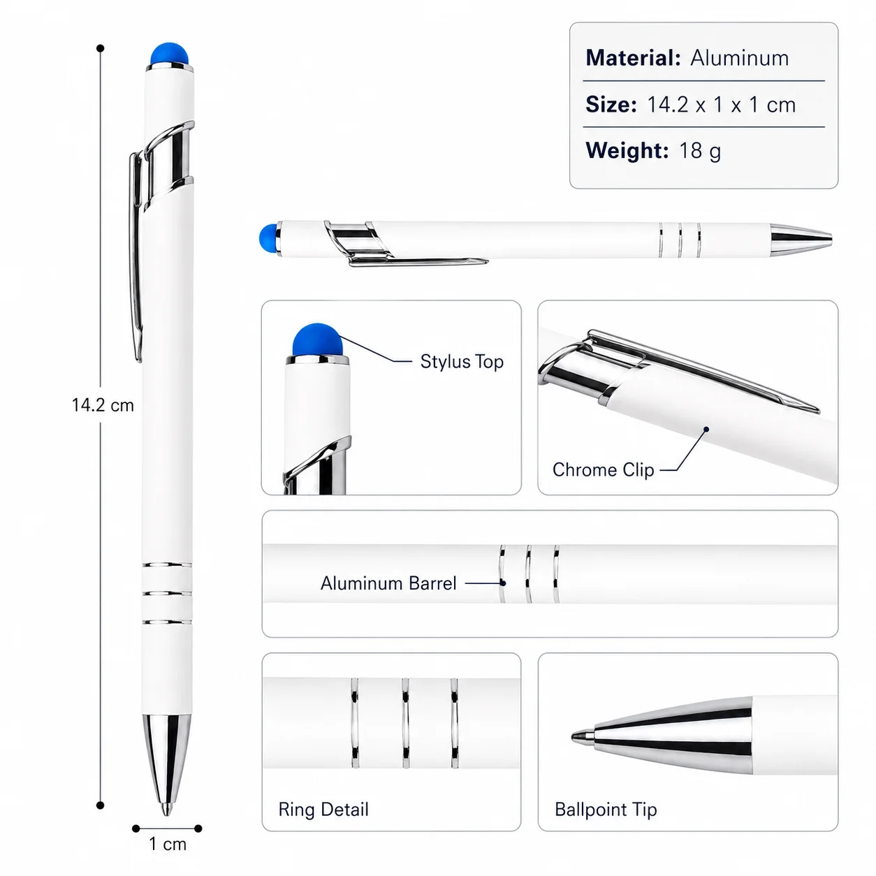 2-in-1 Aluminum Stylus Ballpoint Pen Custom Logo Metal Promotional Pen for Office Business Gift OEM
