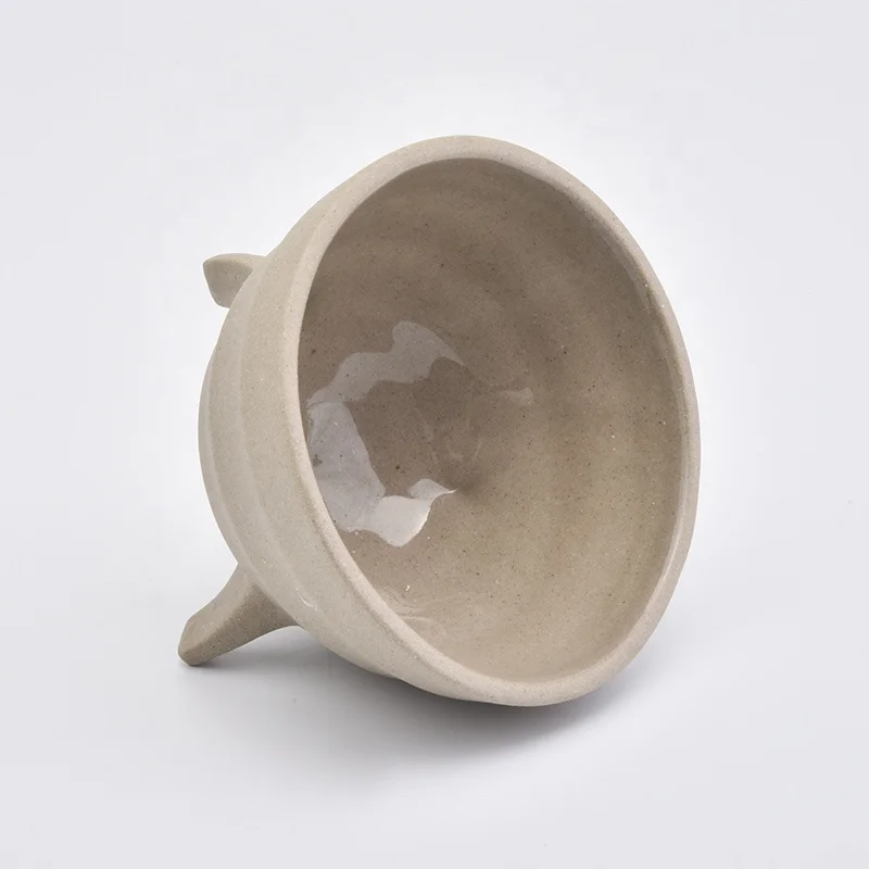 Empty matte ceramic candle containers bowl votive church candle holders with three footholds home decoration wholesale