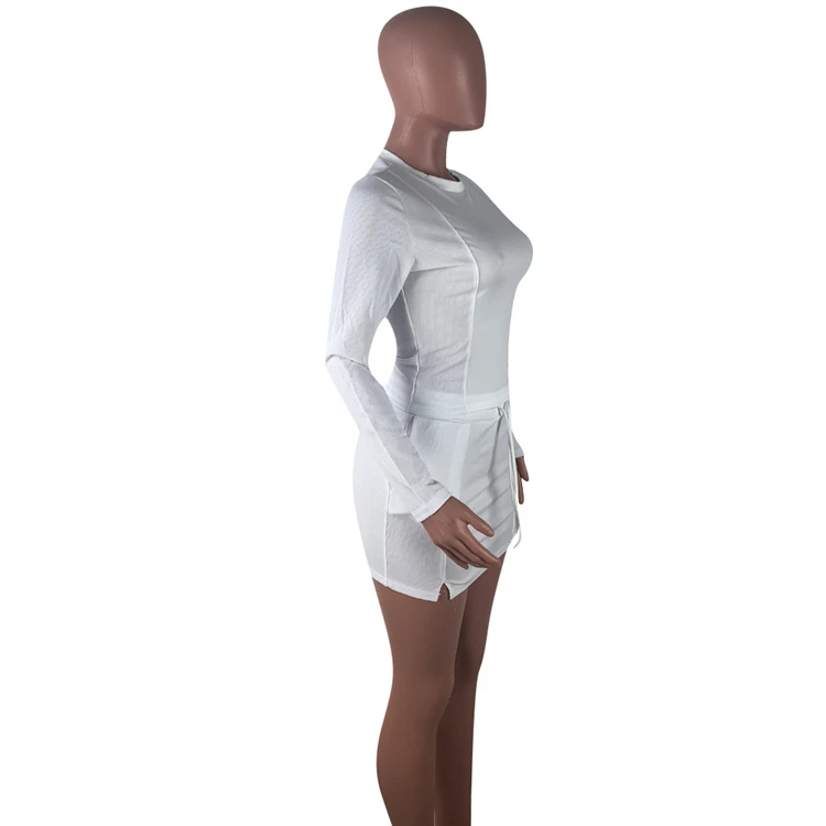 hot sale long sleeve tops mini skirt two piece sets pretty women clothing