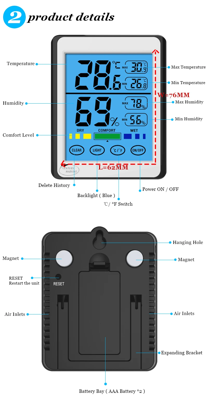 Ch914 Digital Indoor Thermometer Humidity Monitor With Temperature Humidity Gauge For Sale