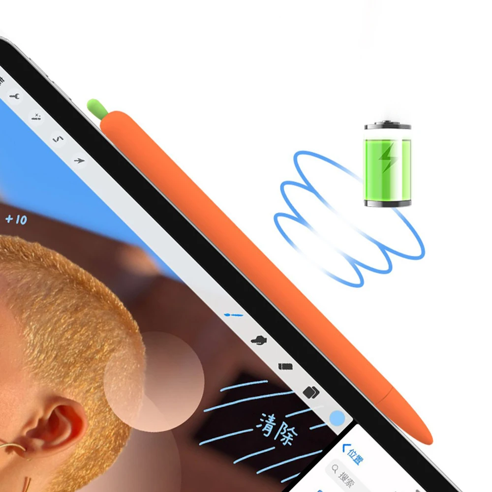 For Apple Pencil Cases,Cute Carrot Soft Silicone Protective Sleeve
