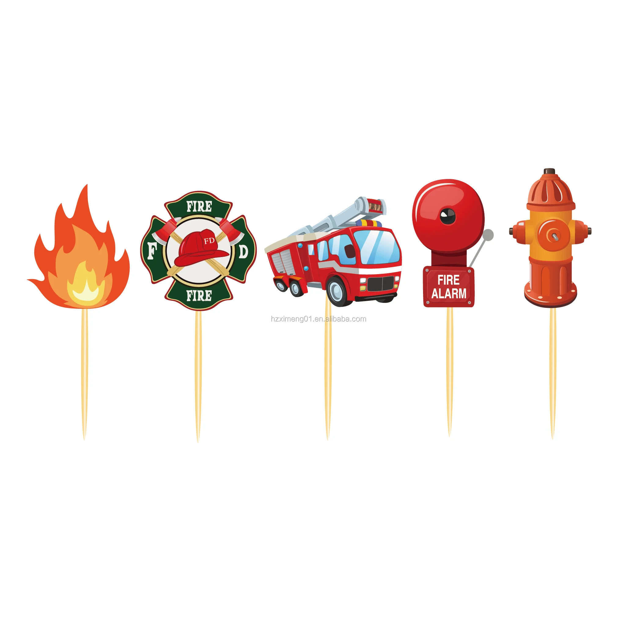 Wb047 Firefighter Theme Cupcake Toppers Wrappers Fire Truck Paper Cake ...