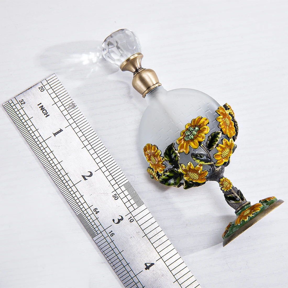 H&d Clear Vintage Sunflower Perfume Bottle Jeweled Crystal Empty