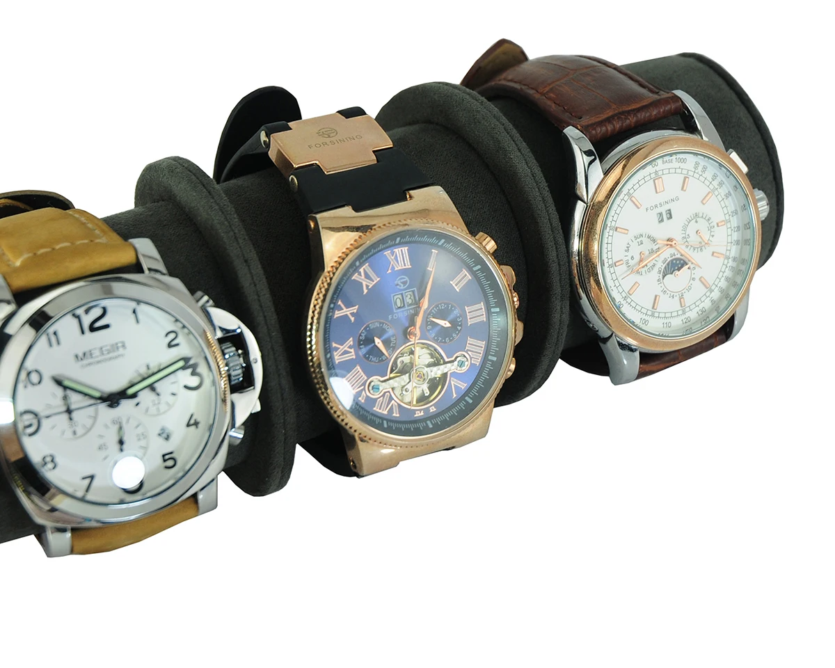 Debossed Logo Crossgrain Leather Black Travel Watch Box Single Watch Roll Case