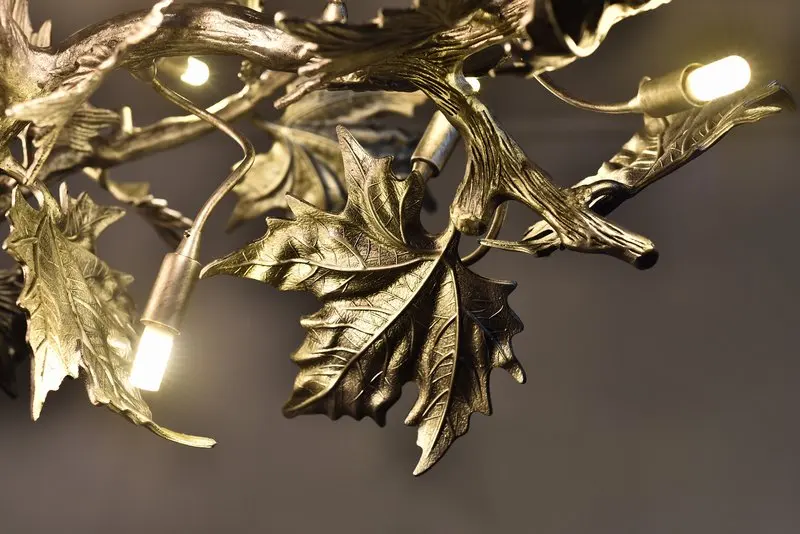 MEEROSEE New Design Brass Tree Branch Hanging Light Fixture Copper Leaves Chandelier Lighting for Hotel Restaurant Cafe MD85699