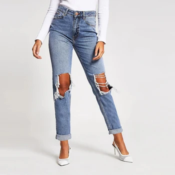 blue ripped mom jeans