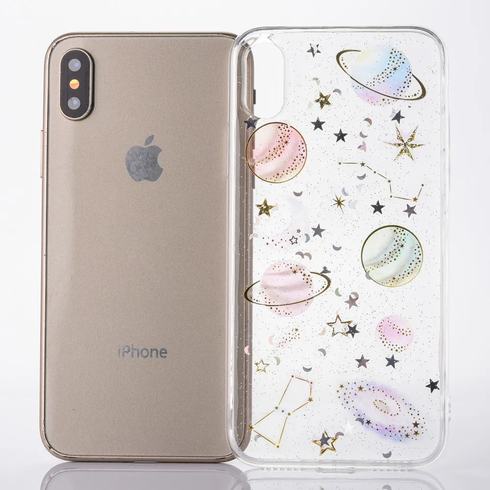 Epoxy Resin Universe Star Moon TPU Mobile Phone Case Cover for iPhone Xs Max , for iPhone Xr Soft Case Planet