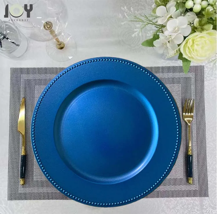 Plastic Gold Charger Plates,13" Round Beaded Charger Plates Decorative