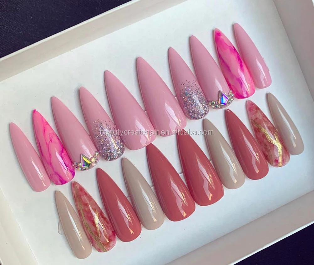 Comprar uñas acrílicas falsas Uñas de otoño para novias Prediseño 3D Belleza Click on Nails Uñas postizas 3D Diseños de arte Cubierta floral Click Nail Products Belleza y salud Low
