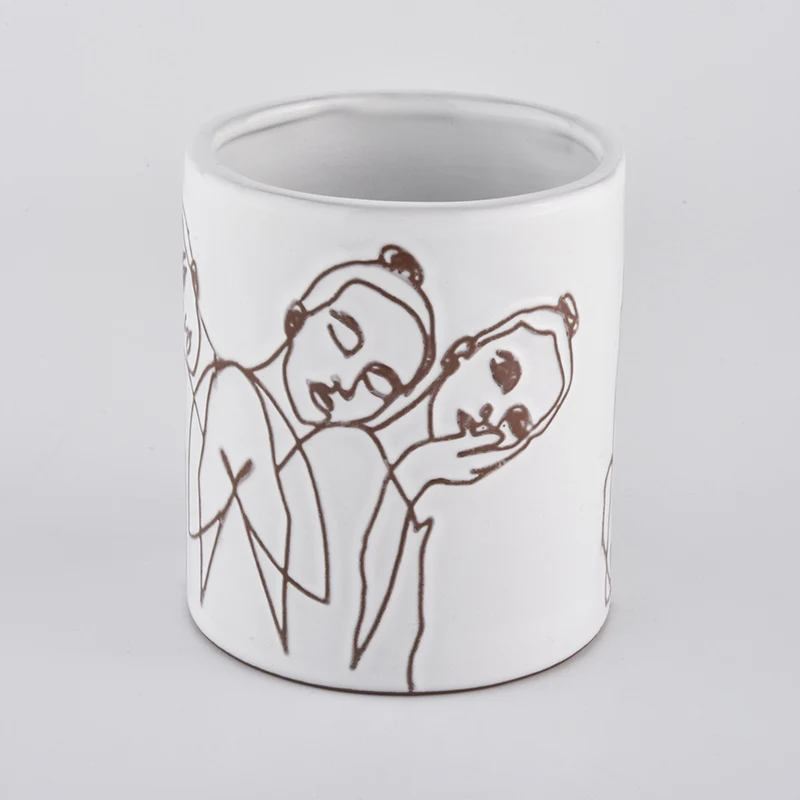 Custom Ceramic Candle Vessels With Face Pattern