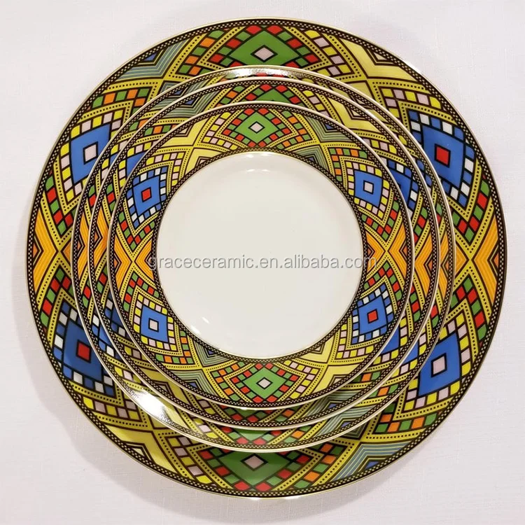 Wholesale Custom Cheap Ceramic Plates Dishes Fine Ethiopian Art Plate