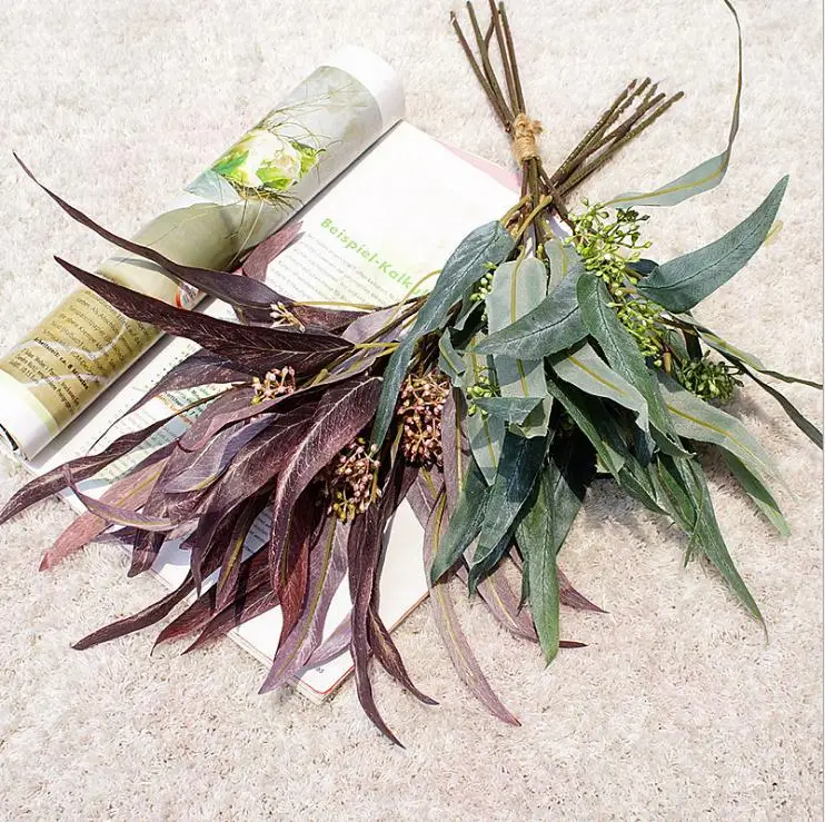 wholesale silk artificial eucalyptus leaves for wedding bouquet