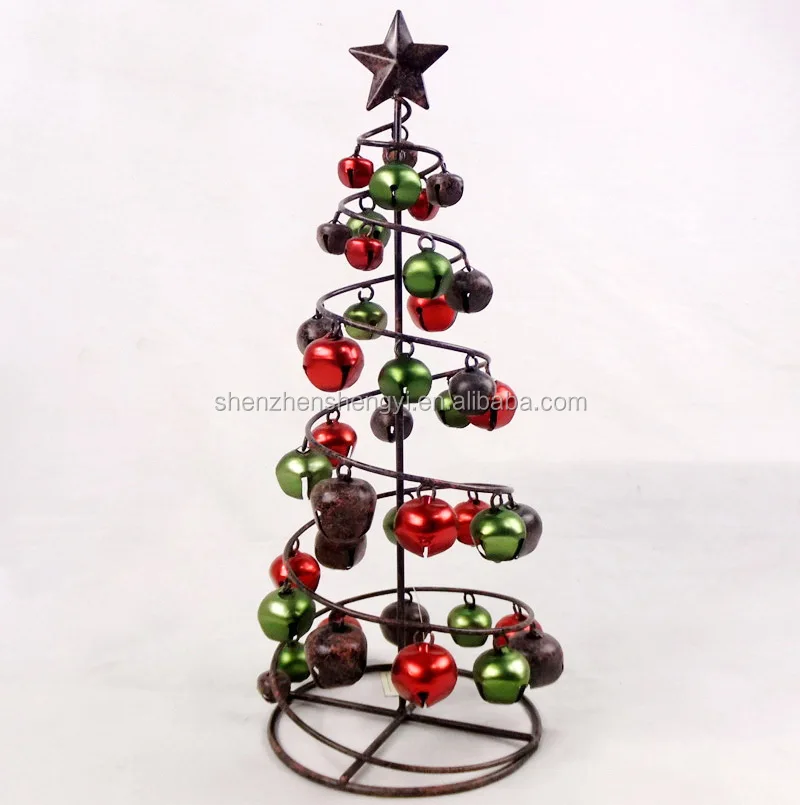 Rustic Jingle Bell Ornament Tabletop Christmas Tree with Metal Star Tree Topper 