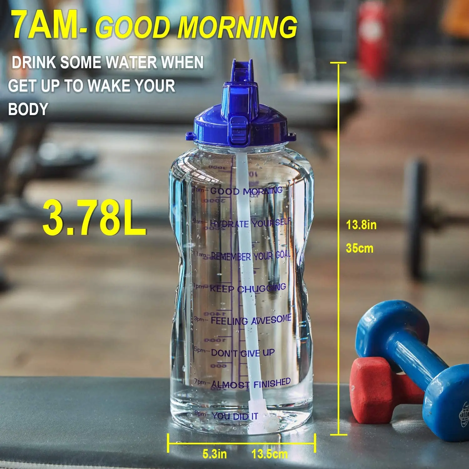 Gallon Water Bottle With Unique Timeline/measurements/goal Marked Times For Measuring Your Daily