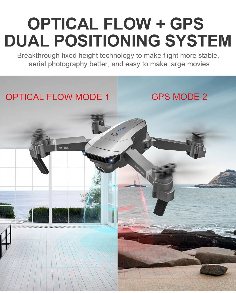 SG907 GPS Drone with 4K HD Adjustment Dual Camera Wide Angle 5G WIFI FPV RC Quadcopter Professional Foldable Drones