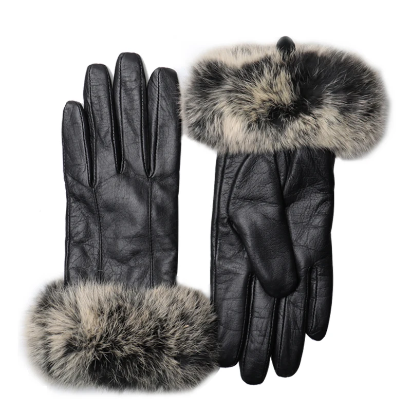 womens leather and fur gloves
