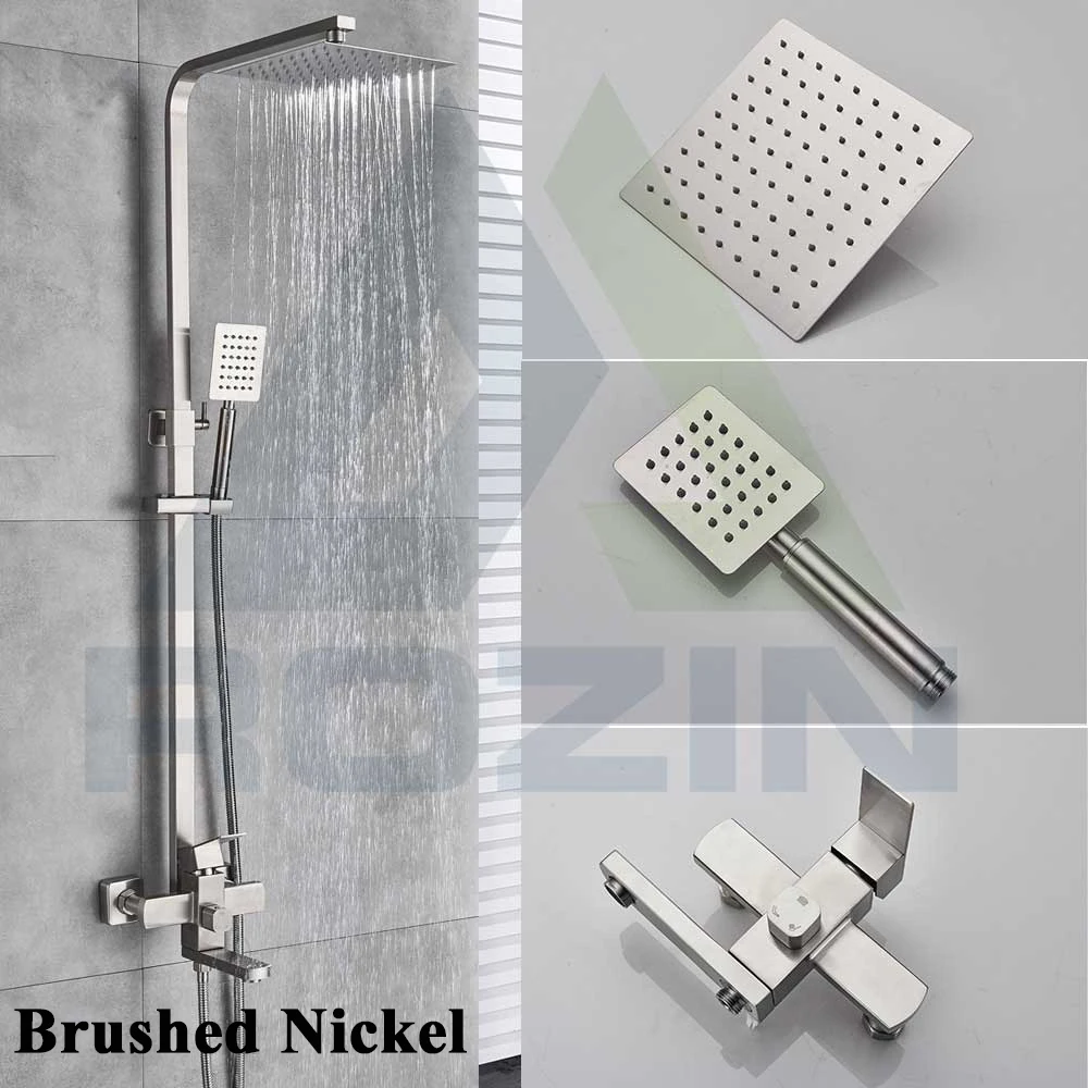 Brushed Gold Shower Faucet In Wall 8" Stainless Steel Rainfall Bath