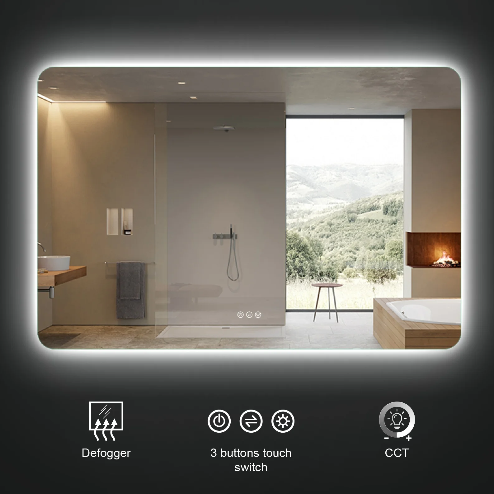 New design led mirror light bathroom with defogger function for led mirror