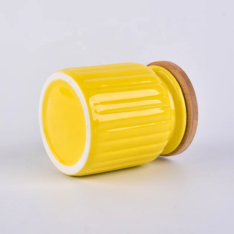 Luxury handmade ceramic candle jars votive candle vessel with wooden lid home decor