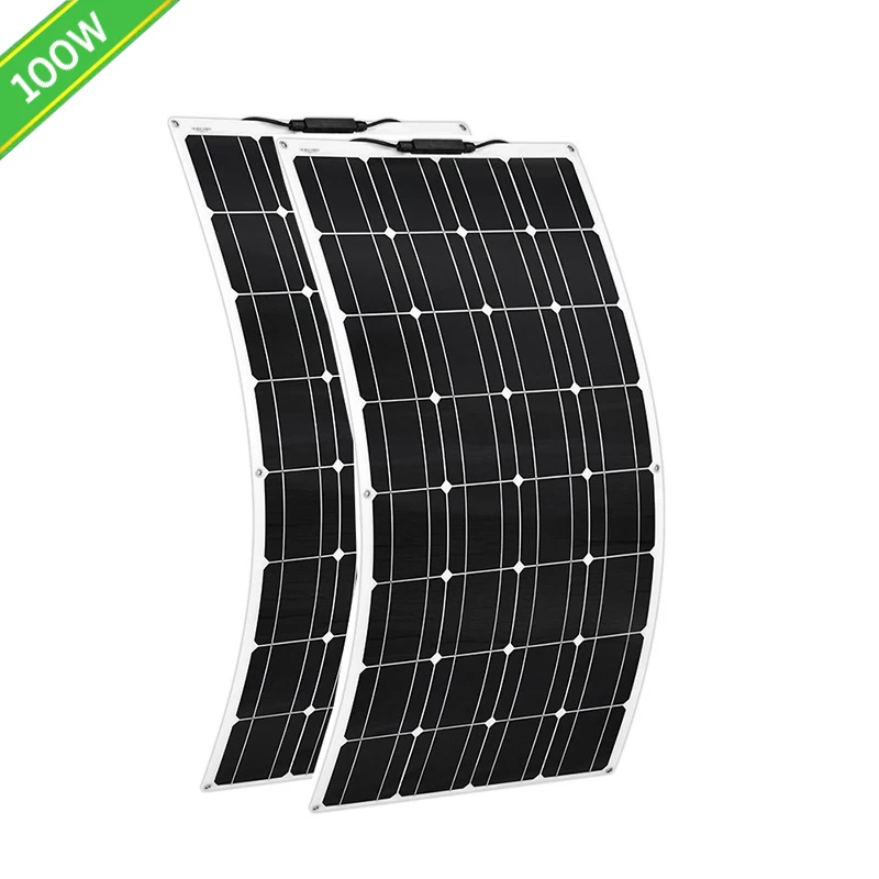 100W solar panel connected to portable power station via MC4 cables and MPPT controller