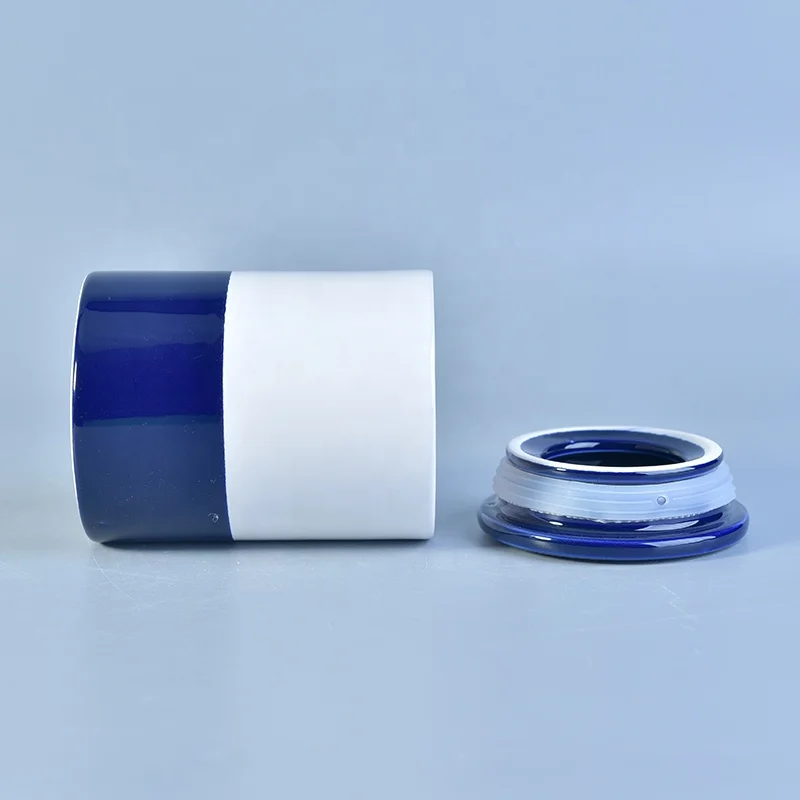 Round glaze printing custom ceramic tealight candle jar porcelain candle holders with lid party decoration wholesale