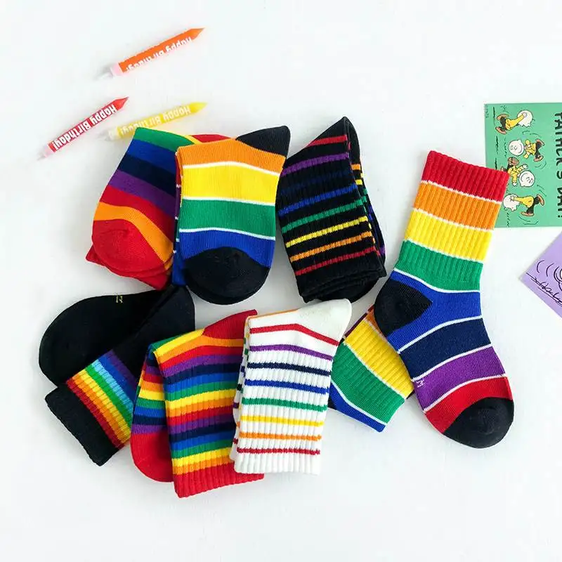 Hot Selling Children Socks Fashion New Design Rainbow Striped Pure ...