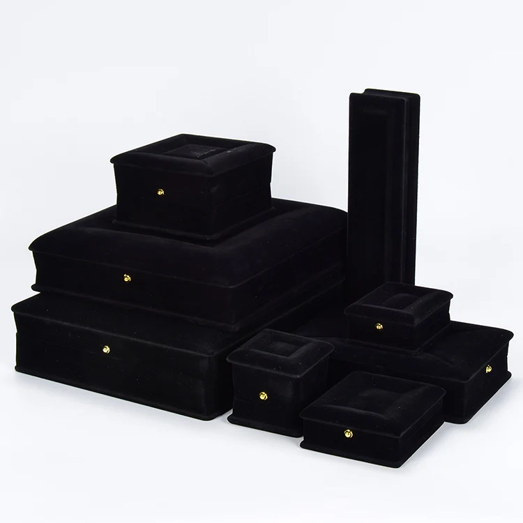 OEM/ Custom packaging display flocking luxury black jewelry gift box