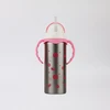 Cute 300ml double wall insulated stainless steel outdoor thermal baby feeding bottle baby training water cup with straw lid