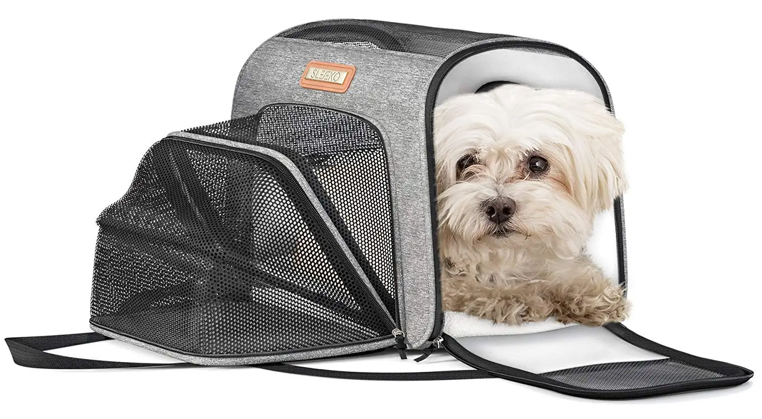SLEEKO Luxury Pet Carrier Airline Approved Premium Under Seat Compatibility for Dogs and Cats Soft Sided Portable Airplane Tote Bag Backpack with 2 Fleece Pads and Storage Case